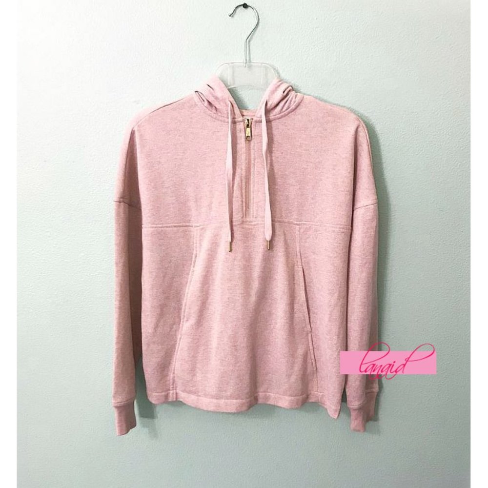 Jockey Metallic Quarter-Zip Hoodie Sparkly Pink Open Back Sweater Sweatshirt S